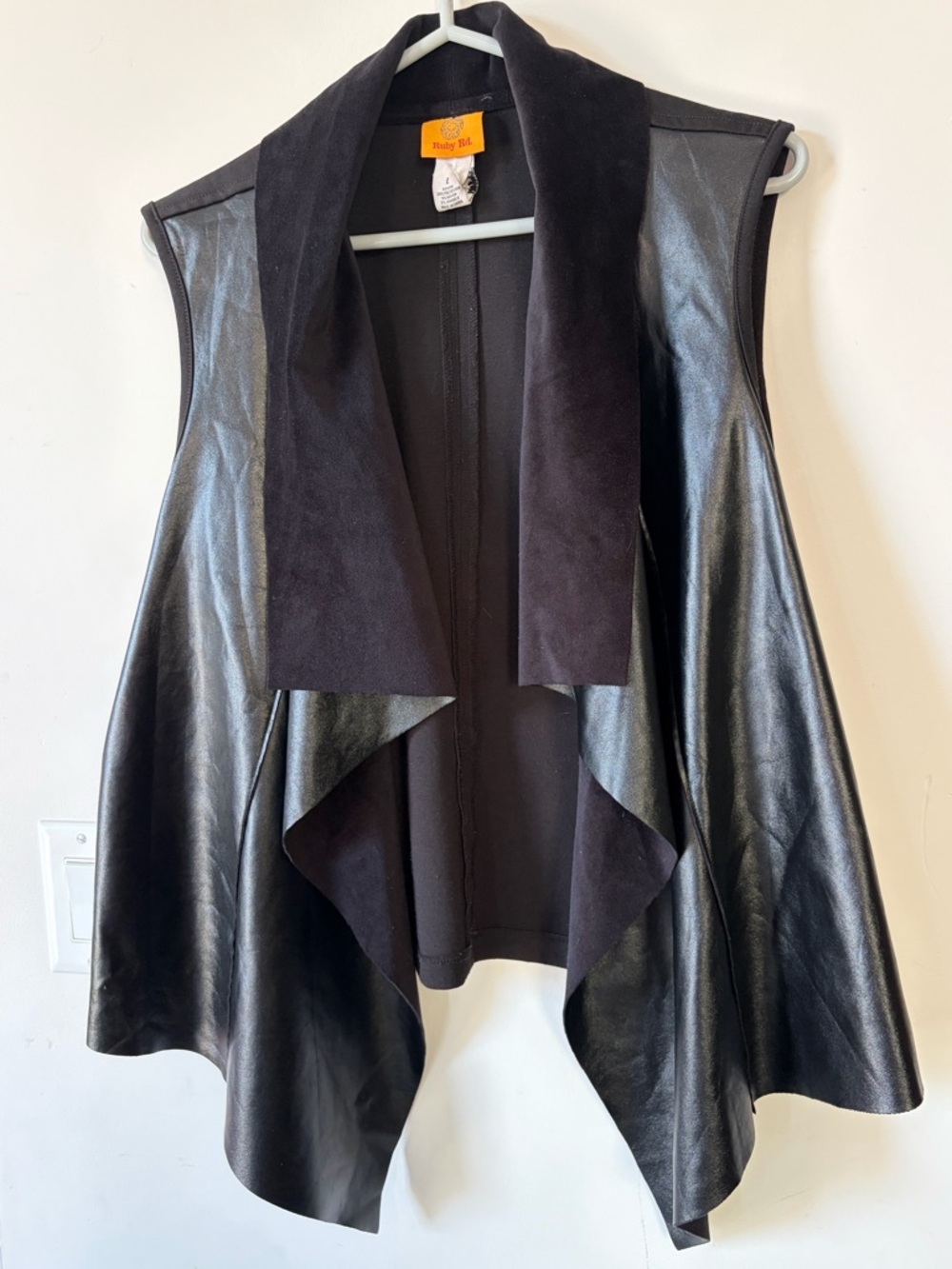 Ruby Rd faux leather and velour black vest